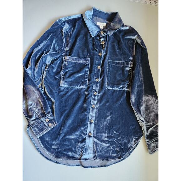 NWT Anthropologie The Hadley Relaxed Velvet Buttondown Shirt Sz XSP Slate #MB502 - Picture 2 of 8